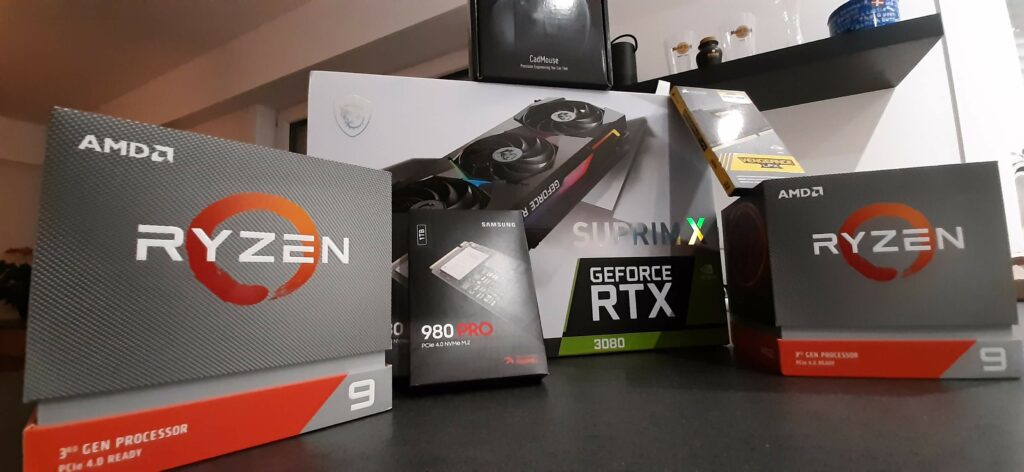 Selectie van de onderelen: Ryzen 3900X, 980 Pro SSD, RTX 3080